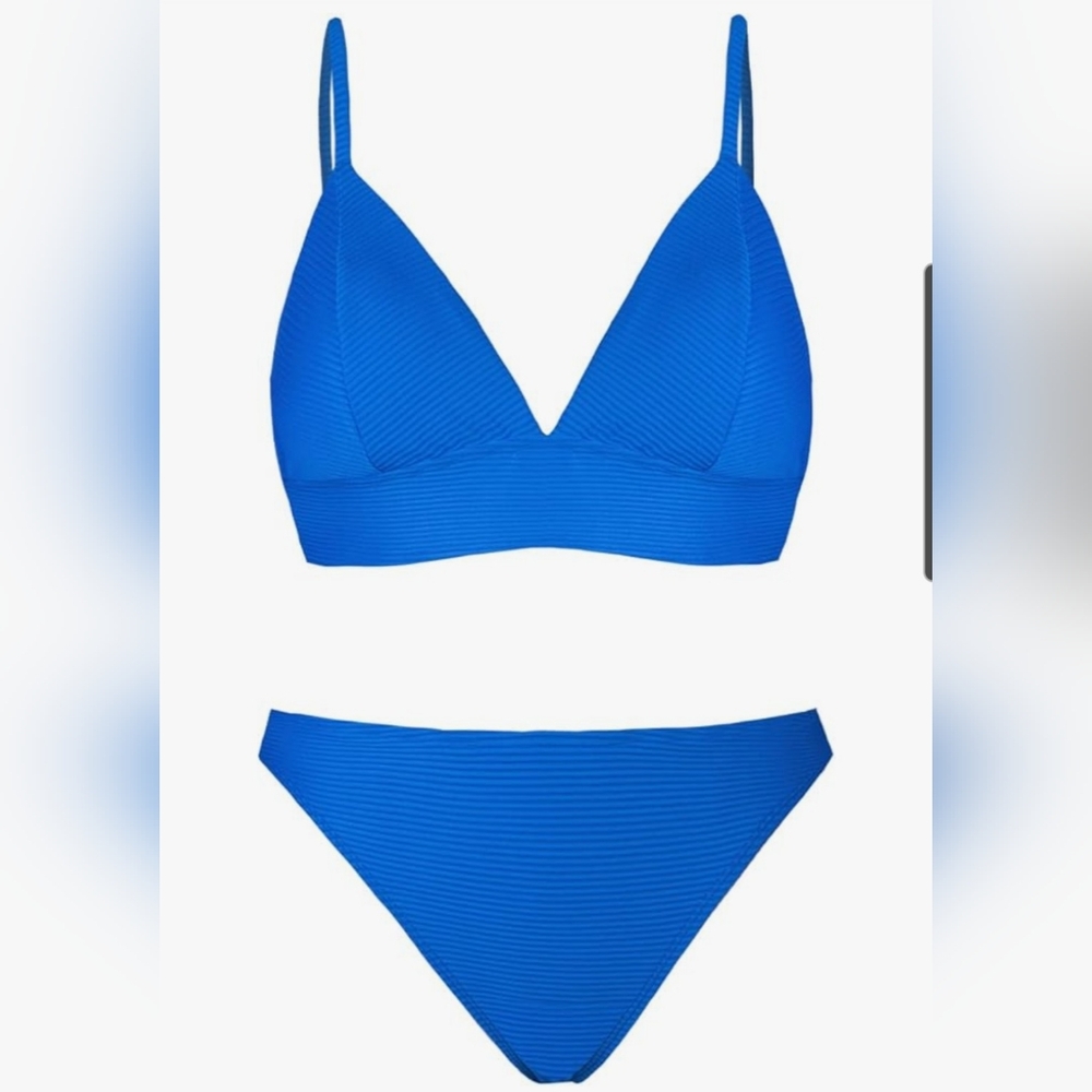 Cupshe Vibrant Blue Ribbed Bikini Set Size Large - Picture 3 of 5